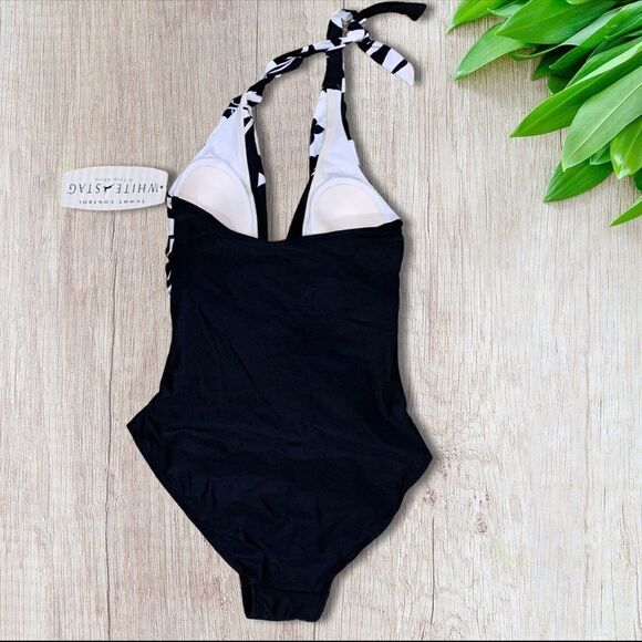 NWT Black/White Tummy Control One Piece Swimsuit Sz S - Picture 4 of 7